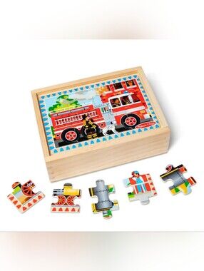 Melissa & Doug Red Fire Truck Wooden Puzzle Box